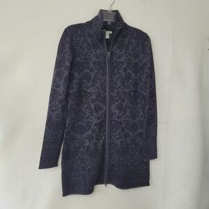 Skyr Womens Medium Floral Pattern Zip Up Long Cardigan‎ Jacket Dress Black Gray